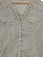 Vorschaubild 3 von Hemdbluse Damen Gr. 40 Beige Casual Spitze 3/4 Arm Bluse