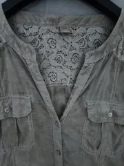 Vorschaubild 5 von Hemdbluse Damen Gr. 40 Beige Casual Spitze 3/4 Arm Bluse