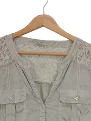 Vorschaubild 2 von Hemdbluse Damen Gr. 40 Beige Casual Spitze 3/4 Arm Bluse