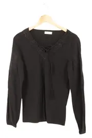 Vorschaubild 1 von Damen Bluse Gr. 36/S Schwarz Elegant Vintage Spitze Stickerei Langarm