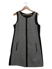 Vorschaubild 1 von Businesskleid Damen Gr. 42/L Fischgrät Grau Schwarz Ärmellos