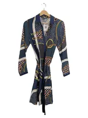 Vorschaubild 1 von Hemdblusenkleid Damen Blau Geometrisch Viskose Elegant Gr. 34