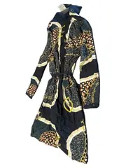 Vorschaubild 6 von Hemdblusenkleid Damen Blau Geometrisch Viskose Elegant Gr. 34