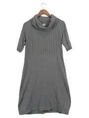 Vorschaubild 1 von Damen Strickkleid Rollkragen Grau Gr. M Zopfmuster Baumwolle