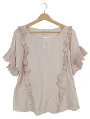 Vorschaubild 1 von Damen Bluse mit Rüschen Lochstickerei Gr. 36;S Rosa Baumwolle