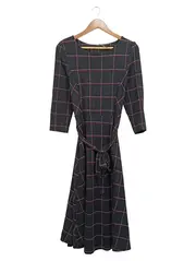 Vorschaubild 1 von Businesskleid kariert grau 3/4-Arm Schleife Gr. 44 XXL