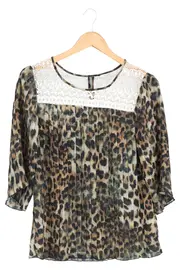 Vorschaubild 1 von Bluse Damen 36/S Braun Animal-Print Spitze Plissee Bohème Vintage