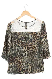 Vorschaubild 2 von Bluse Damen 36/S Braun Animal-Print Spitze Plissee Bohème Vintage