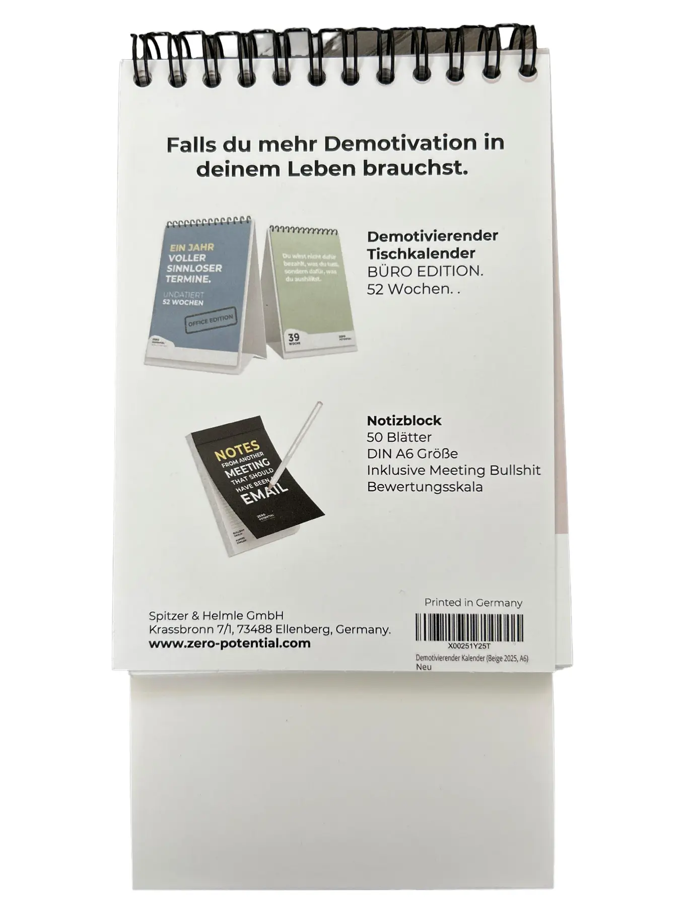 Spitzer & Helmle Demotivierender Tischkalender 2025 Büro Humor Notizblock A6