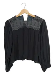 Vorschaubild 1 von Woman Damen Bluse Langarm Schwarz Elegant Gr. 38/M Lochmuster