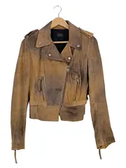 Vorschaubild 1 von Damen Lederjacke Bikerjacke Wildleder Used Look Braun Gr. 34/XS
