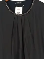 Vorschaubild 3 von Taifun Damen Bluse Gr. 40/L Schwarz Elegant mit Schmucksteinbesatz