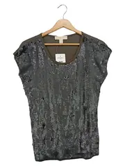 Vorschaubild 1 von Damen T-Shirt Grau Pailletten Gr. XS/32 Elegant Glamourös