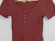 Vorschaubild 3 von Damen T-Shirt Gr. M Rippstrick Henley Kurzarm Rot Casual