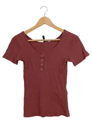 Vorschaubild 1 von Damen T-Shirt Gr. M Rippstrick Henley Kurzarm Rot Casual