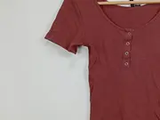 Vorschaubild 4 von Damen T-Shirt Gr. M Rippstrick Henley Kurzarm Rot Casual