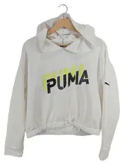 Vorschaubild 1 von Damen Hoodie Kapuzenpullover Cropped Logo Print Weiß Gr. L