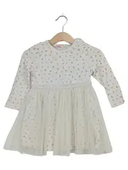 Vorschaubild 1 von Festliches Kleid Gr. 80 Weiß Gepunktet Langarm Baumwolle