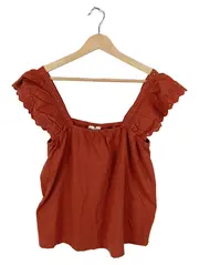 Vorschaubild 1 von Damen Top Bluse Orange Gr. 40 L Rüschen Lochmuster Freizeit