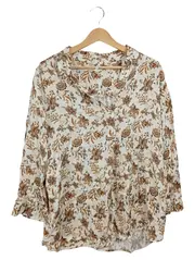 Vorschaubild 1 von Damen Bluse Gr. 44 Blumenmuster Beige Viskose Langarm