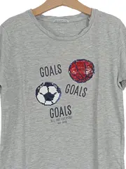 Vorschaubild 2 von Kinder T-Shirt Grau 128/134 Casual Fußball Basketball Print Pailletten