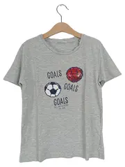 Vorschaubild 1 von Kinder T-Shirt Grau 128/134 Casual Fußball Basketball Print Pailletten