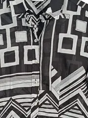Vorschaubild 2 von Damen Hemdbluse Gr. 42 Kurzarm Schwarz-Weiß Grafisch Modern