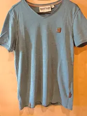 Vorschaubild 11 von Herren T-Shirt Blau Meliert Kurzarm Gr. 46 S Lederdetails Freizeit