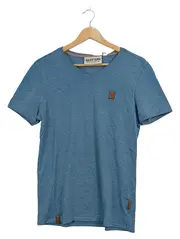 Vorschaubild 1 von Herren T-Shirt Blau Meliert Kurzarm Gr. 46 S Lederdetails Freizeit