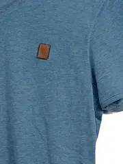 Vorschaubild 4 von Herren T-Shirt Blau Meliert Kurzarm Gr. 46 S Lederdetails Freizeit