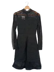 Vorschaubild 2 von Damen Abendkleid Schwarz Gr. 34/XS Elegant Langarm Midikleid