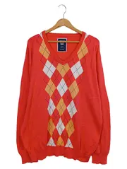 Vorschaubild 1 von Herren Pullover Gr. 3XL/58 Rot Argyle V-Ausschnitt Baumwolle