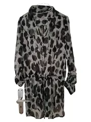 Vorschaubild 1 von Damen Blusenkleid Hemdblusenkleid Gr. 38 M Mehrfarbig Tierdruck Casual