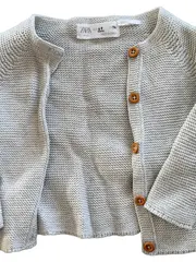 Vorschaubild 3 von Strickjacke Baby Gr. 74 Grau Baumwolle Cardigan Langarm Basic Uni