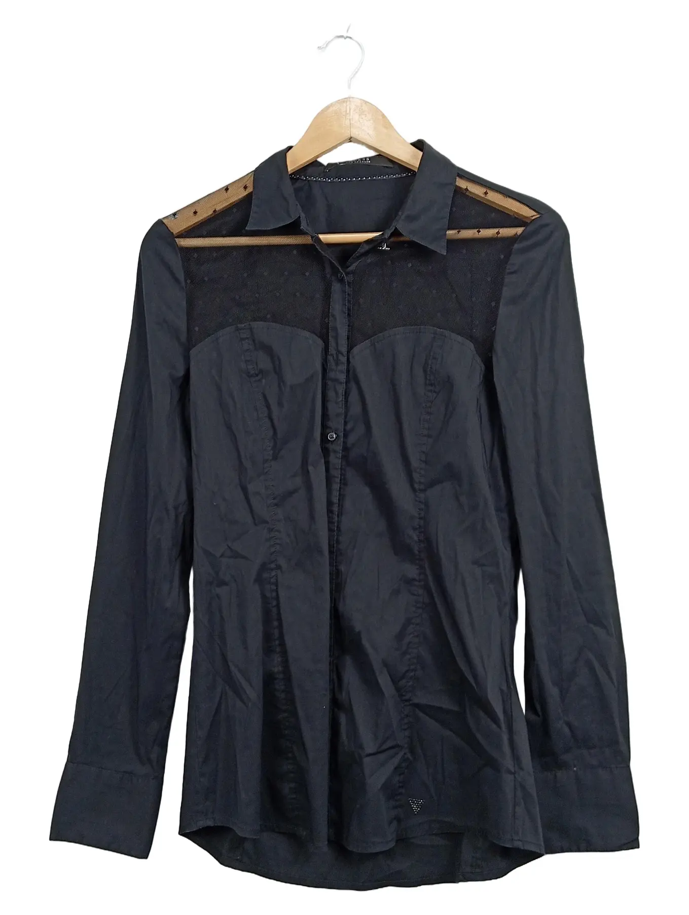 GUESS Los Angeles Damen Bluse Schwarz Gr. M Spitze Elegant