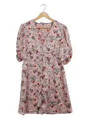 Vorschaubild 1 von Damen Blusenkleid Hemdblusenkleid Rosa Blumenmuster Gr. 38;M