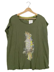 Vorschaubild 1 von Damen T-Shirt Gr. 44/XXL Oliv Papageien-Print Pailletten