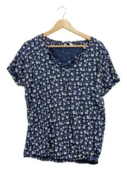 Vorschaubild 1 von Damen Blusen-Shirt Palmen-Muster Gr. 40/42 Blau Weiß Bio-Baumwolle