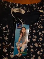 Vorschaubild 6 von Damen Blusen-Shirt Palmen-Muster Gr. 40/42 Blau Weiß Bio-Baumwolle