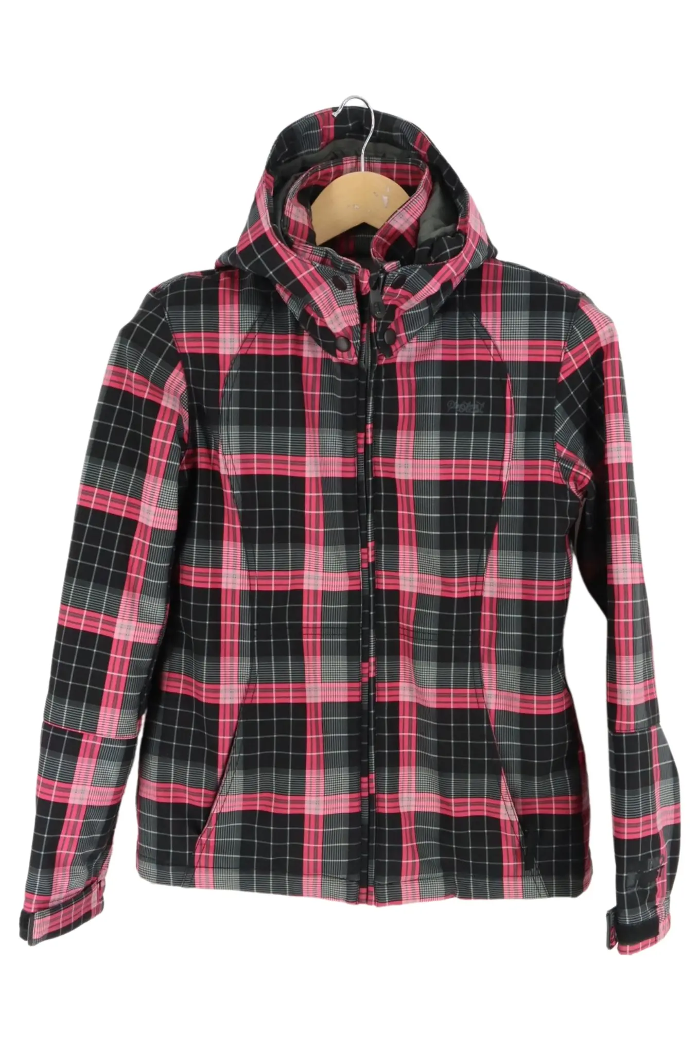 PROTEST Kinder Regenjacke Gr. 164 Kariert Schwarz Pink Outdoor Kapuze
