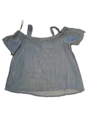 Vorschaubild 3 von Damen Off-Shoulder Top Shirt Blau Gr. 40 L Baumwolle