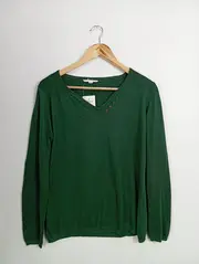 Vorschaubild 1 von Damen Pullover Gr. 38/M Grün Casual Langarm Pailletten Knöpfe