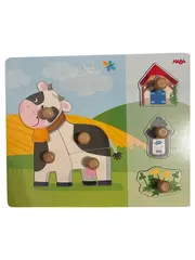 Vorschaubild 1 von Steckpuzzle Kuh 7 Teile Holz Bauernhof Kinder Motorik Lernspielzeug