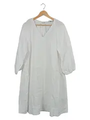 Vorschaubild 1 von Damen Sommerkleid Leinen Weiß Gr. 40 V-Ausschnitt NEU