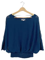 Vorschaubild 1 von Damen Bluse Gr. 34 XS Petrol Chiffon Fledermausärmel Elegant