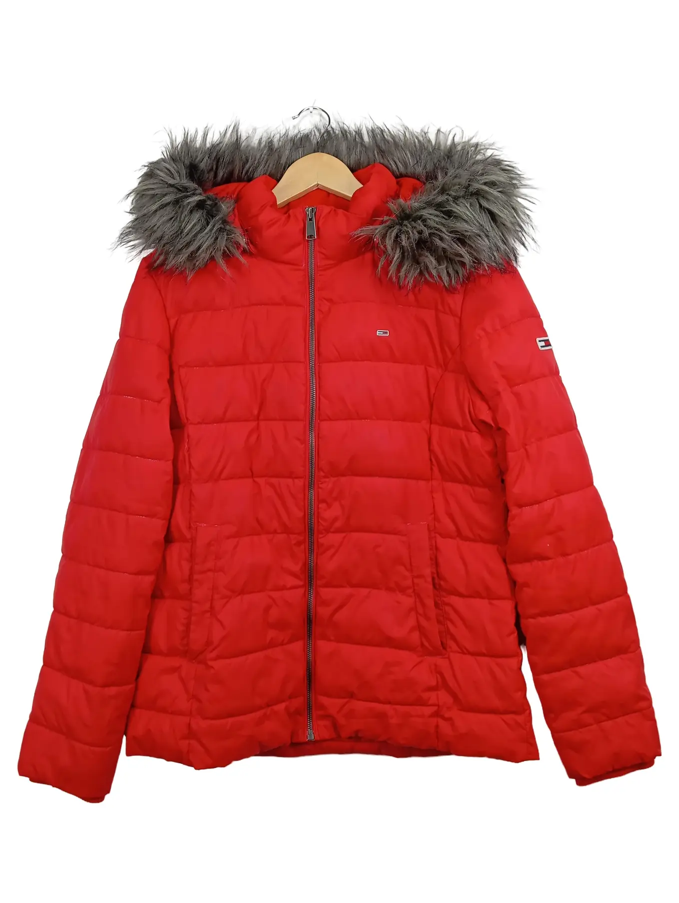 TOMMY JEANS Damen Steppjacke Rot Gr. 42/XL Kapuze Freizeit Outdoor Uni