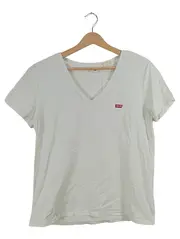 Vorschaubild 1 von Damen T-Shirt V-Ausschnitt Weiß Basic Logo Gr. L 40