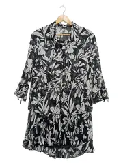 Vorschaubild 1 von Damen Kostüm mit Rock Gr. 46 Schwarz Blumenmuster Elegant