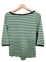 Vorschaubild 2 von Damen Langarmshirt Gr. 38/M gestreift Grün Weiß 3/4 Arm