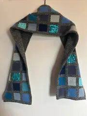 Vorschaubild 2 von Damen Loop Schal Wolle Grau Blau Pailletten 150cm Rundschal